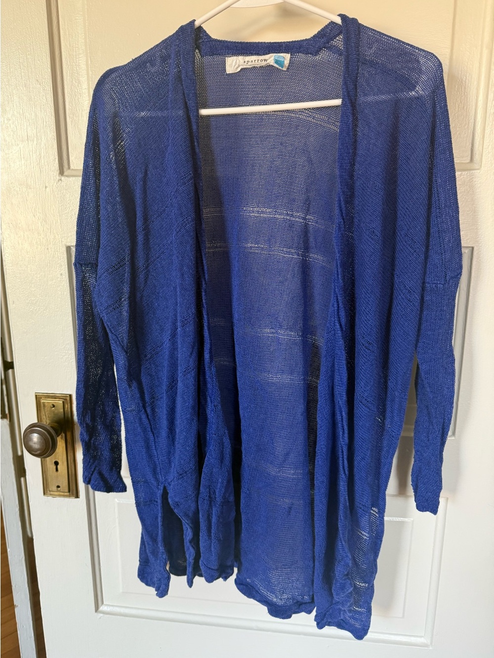Anthropologie Sparrow royal blue open-knit linen blend cardigan size Large